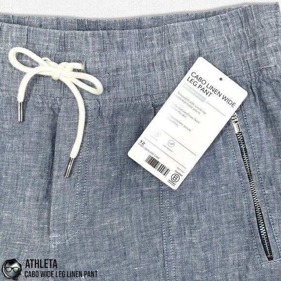ATHLETA CABO LINEN WIDE LEG PANTS IN CHAMBRAY BLUE WOMEN 12/LARGE TRAVEL CASUAL - Picture 5 of 13